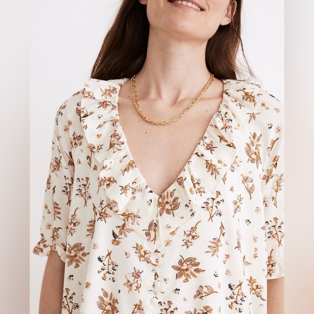 Madewell Ruffle Button-Front Trapeze Dress in Floral Reef. Size XXS- oversized - Picture 4 of 5